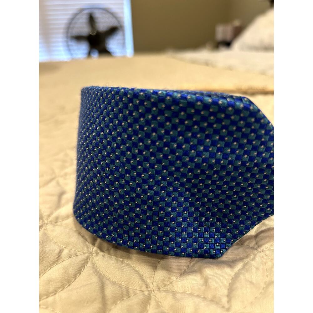 Lauren Ralph Lauren Blue Checked Silk Tie 3 Inch Wide